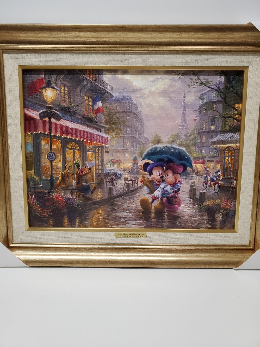 Thomas Kinkade Framed Disney Mickey & Minnie In Paris Art Painting